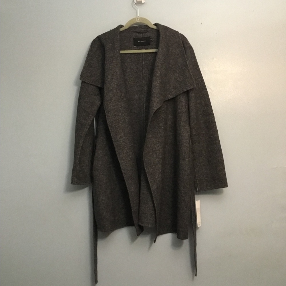 TAHARI Gray Open Front Belted Coat - Picture 8 of 14